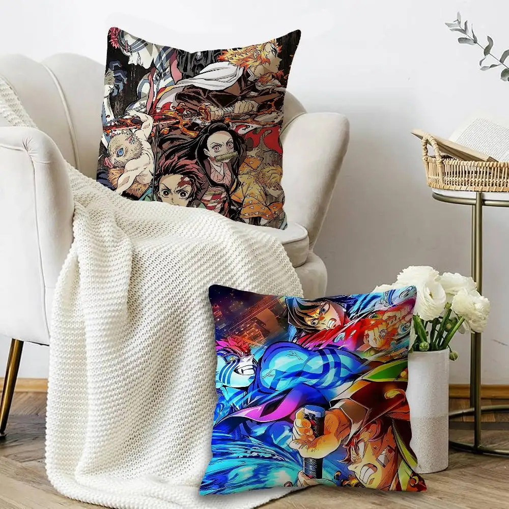 Anime D-DemonS S-SlayerS Cushion Cover Car Throw Pillow Case For Sofa Car Christmas Gift 40x40cm 45x45cm