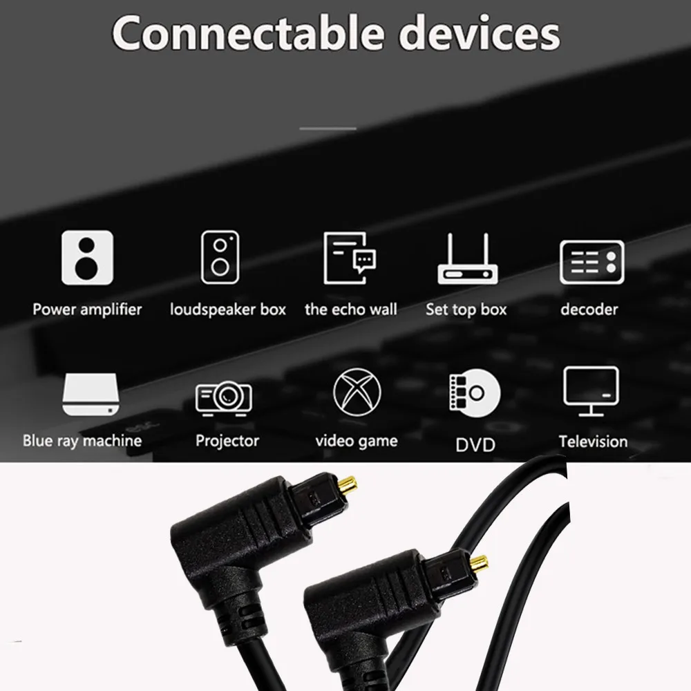 90 stopni cyfrowy optyczny przewód Audio kątowy kabel Toslink SPDIF do odtwarzacza Blu-ray Xbox Soundbar kabel światłowodowy 1m 2m