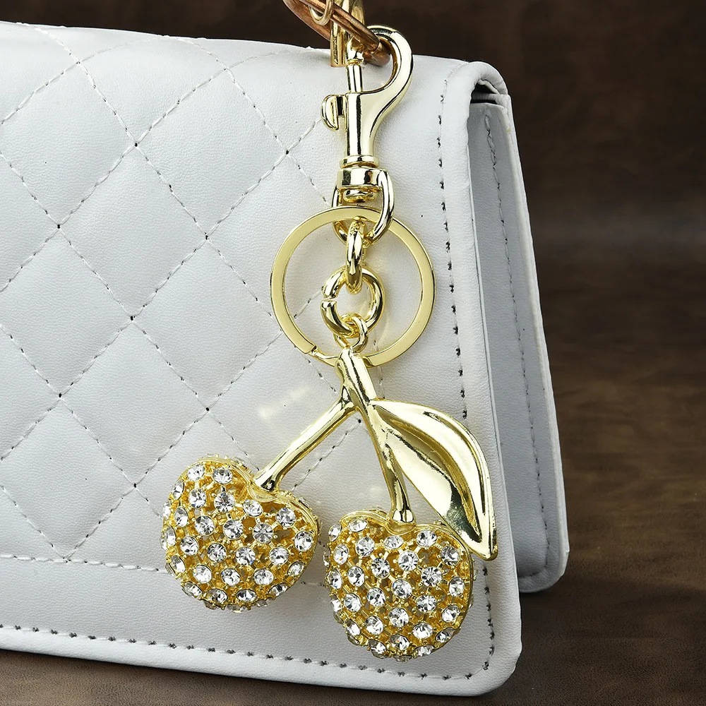 New Sparkling Luxury Diamonds Delicious Cherry Keychain Fruits Cherries Pendant For Women Men Jewelry Bag Accessories Gift 2025