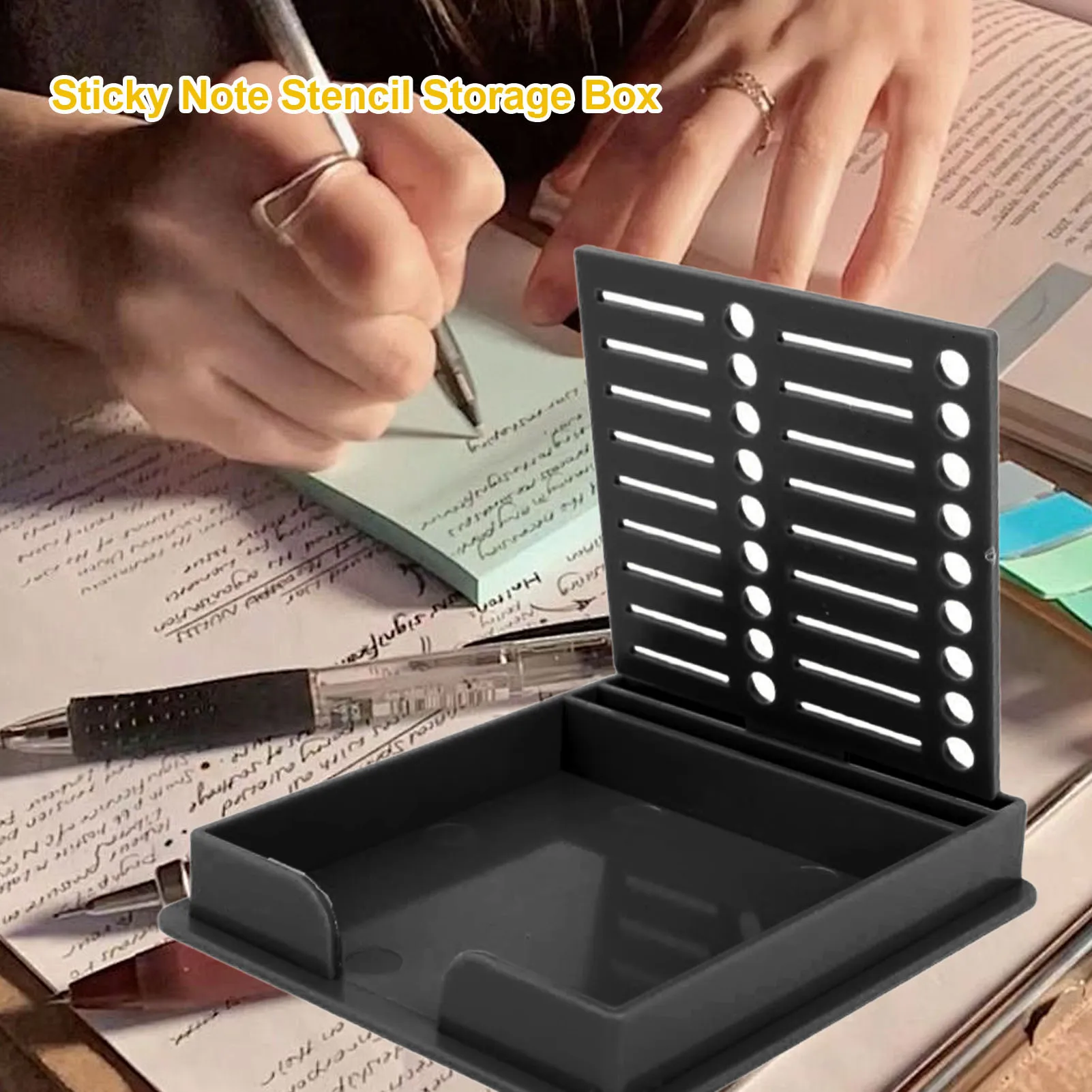 3x3 Sticky Notes Holder Sticky Notes Holder with 5 Stencil ABS Plastic Practical Sticky Notes Dispenser for Office Home School