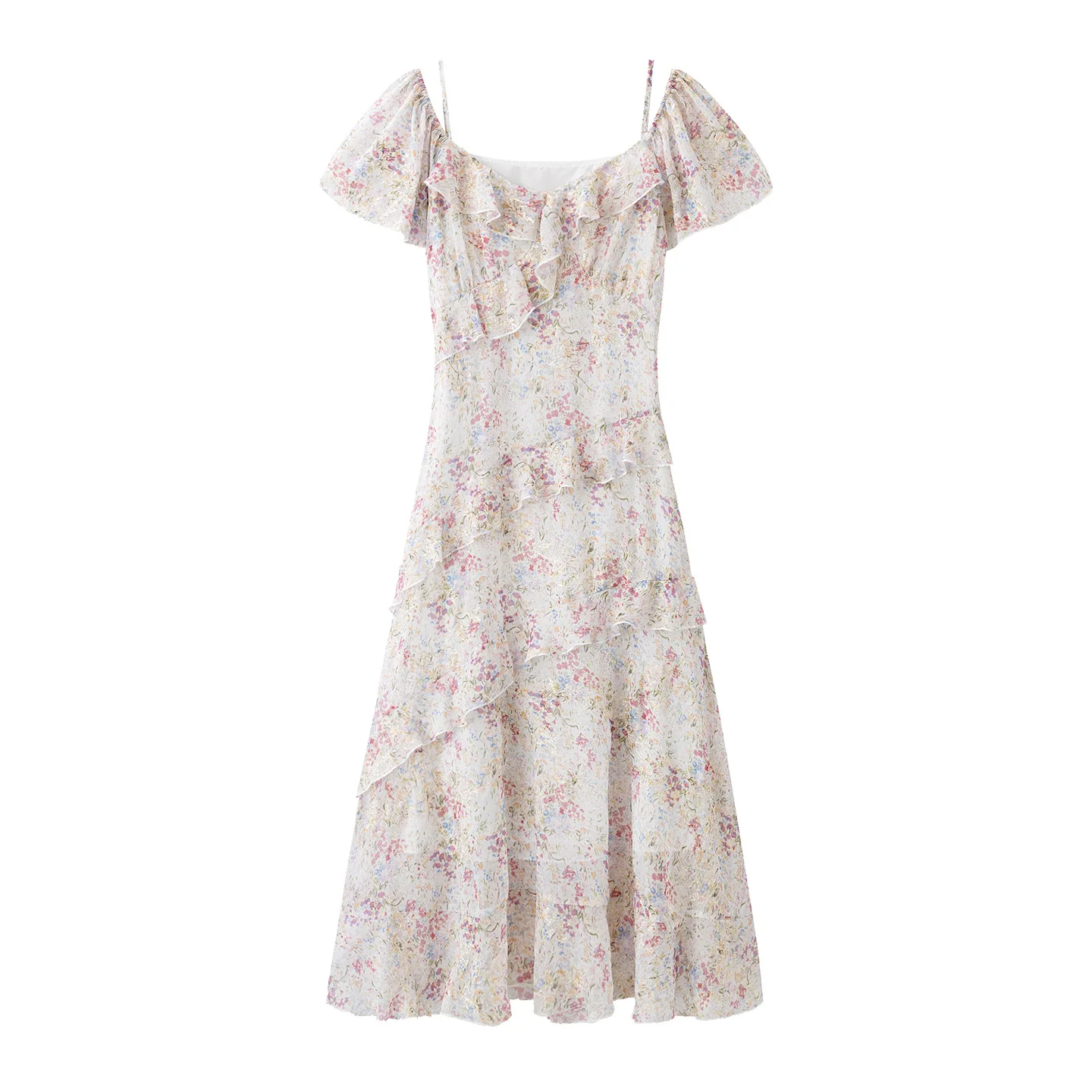 Dave&di Lace Patchwork Dress With Gentle Style, Sweet Apricot Color, Slimming And Waist Cinching Long Skirt Woman Clothes Dress
