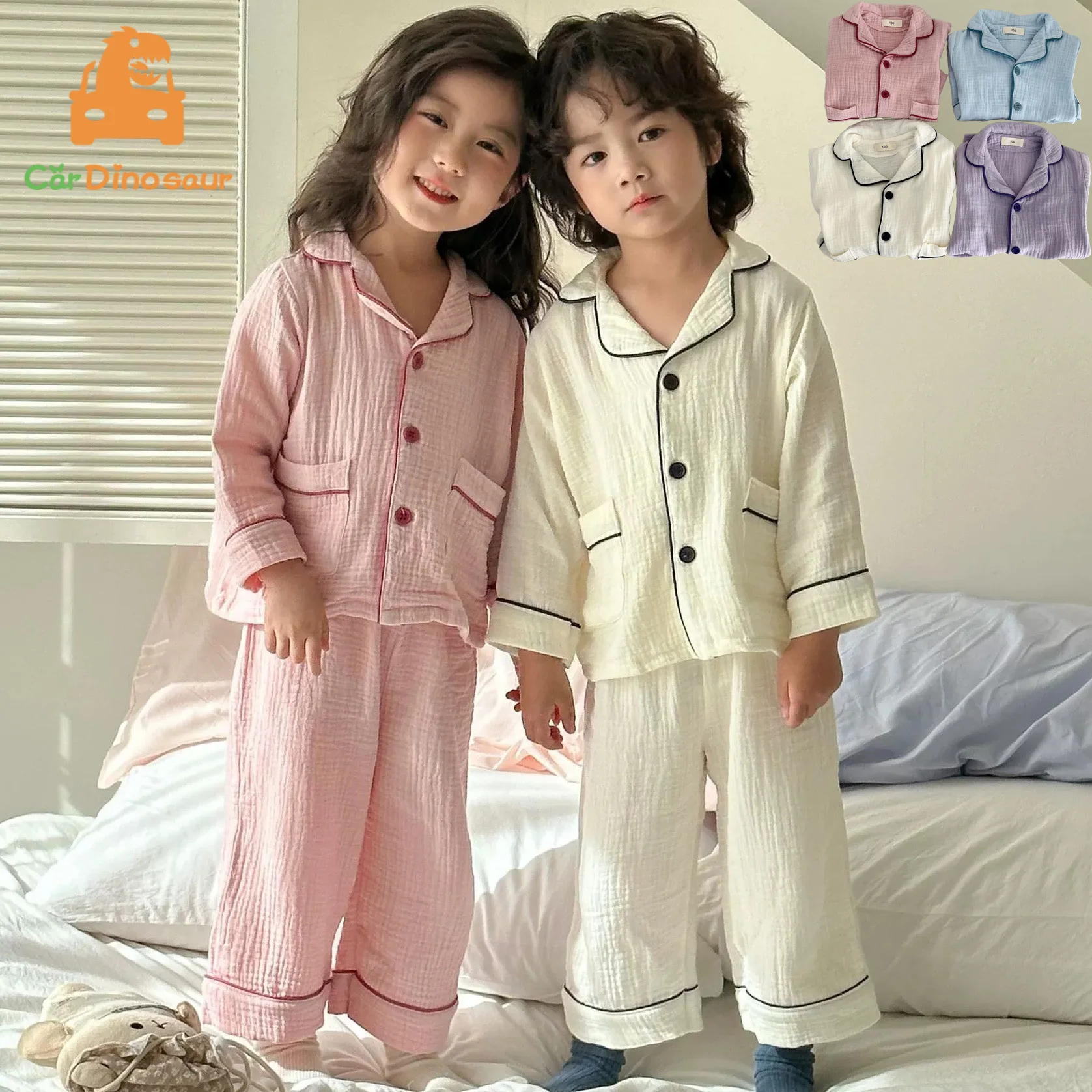 2025 Autumn Spring 1-12 Years Children Cotton Solid Color Shirt+Trousers 2 Pieces Suit Sleepwear Kids Boy Girl Soft Pyjamas Set