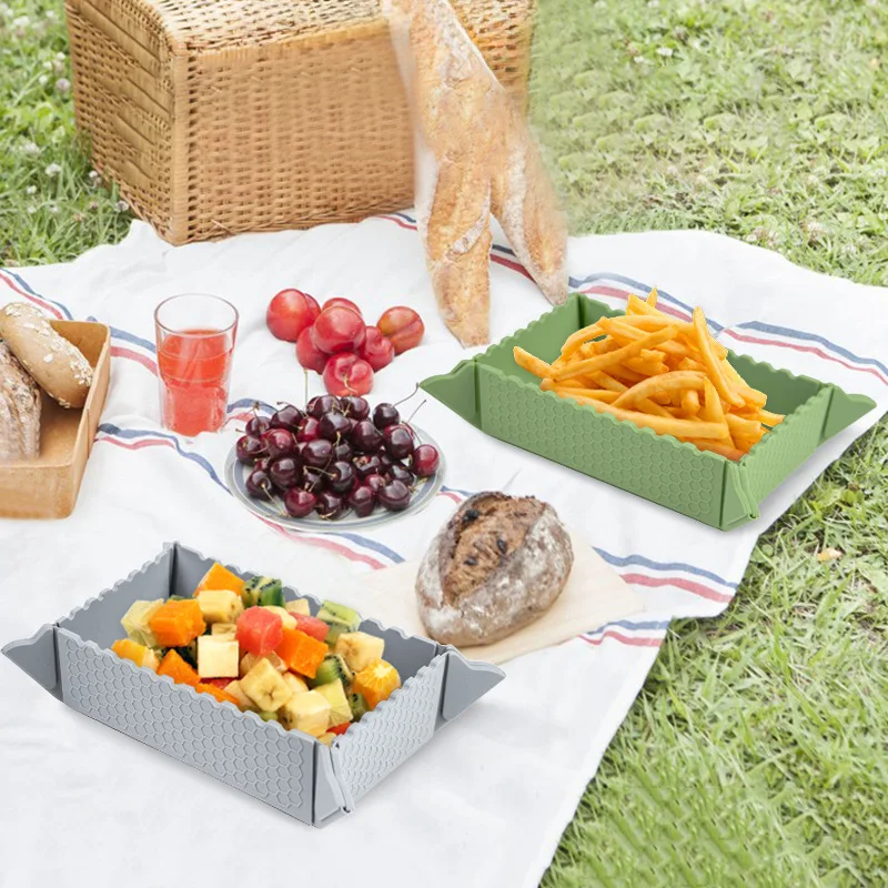 Best-selling creative silicone folding plate outdoor picnic all-in-one portable multi-functional heat insulation placemat