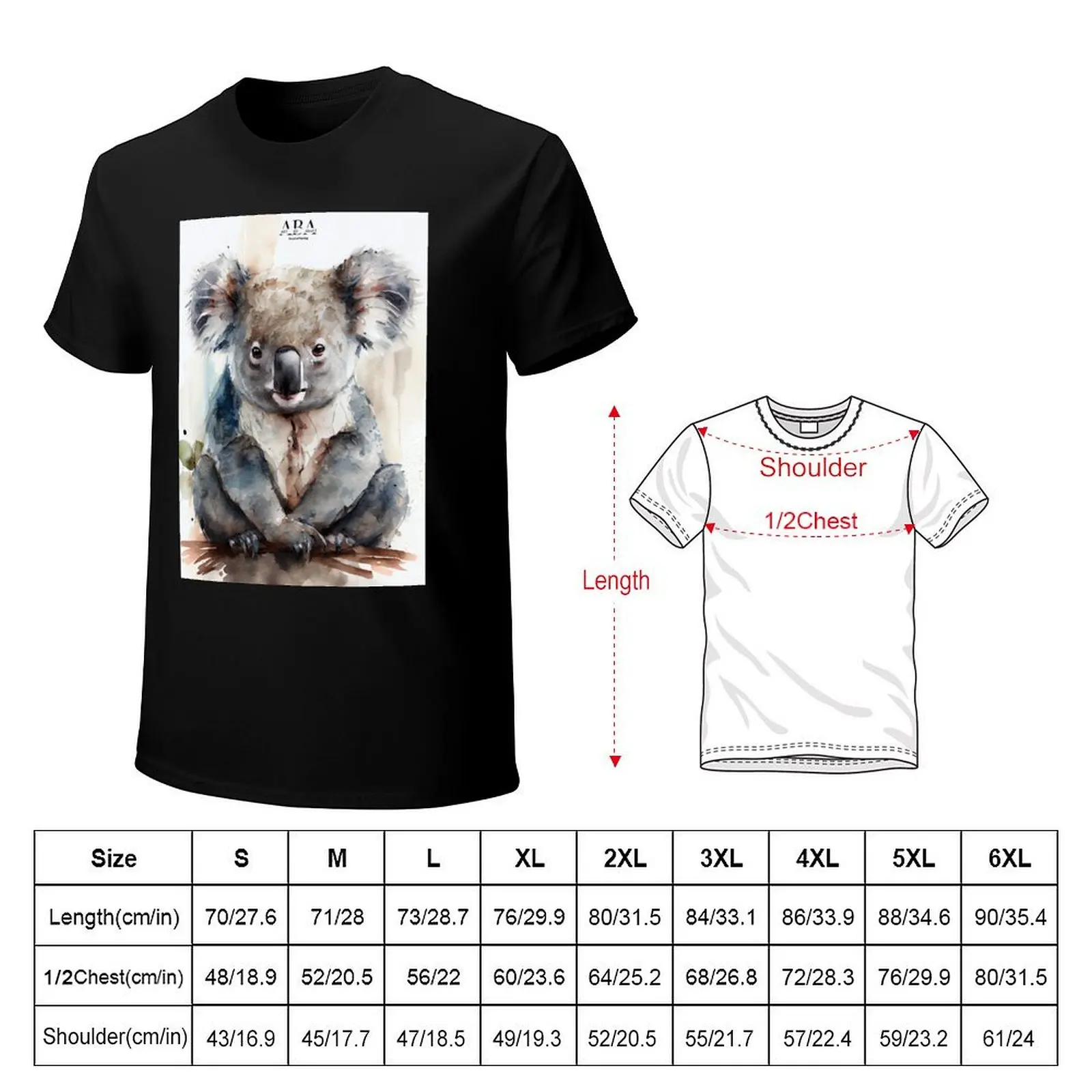 Australian terrestrial mammals Koala - Watercolor Paint T-Shirt Art Pattern Printed Casual Top