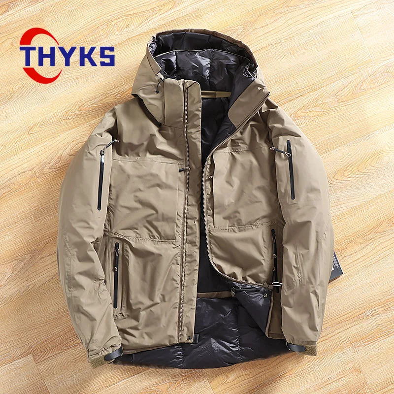 Outdoor Thickened Down Jacket Men Windproof Waterproof Warm Coat Comfortable Casual Hooded Multi Zippered Mountaineering Suit