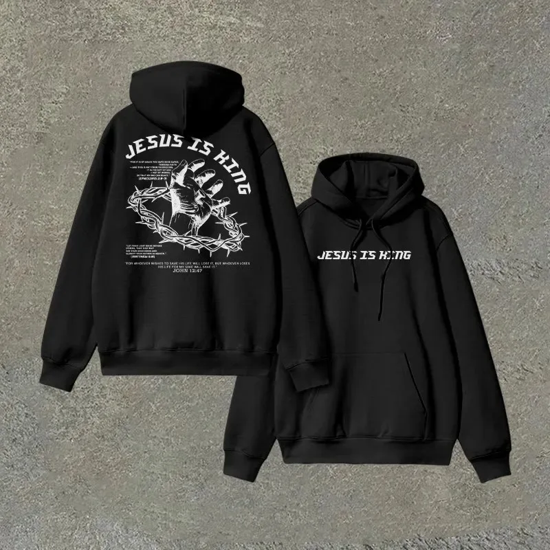 

2025 Autumn and Winter 100% Cotton Jesus Is King Print Causal Hoodie High-end Luxury Is for Both Men and Women Top Y2k