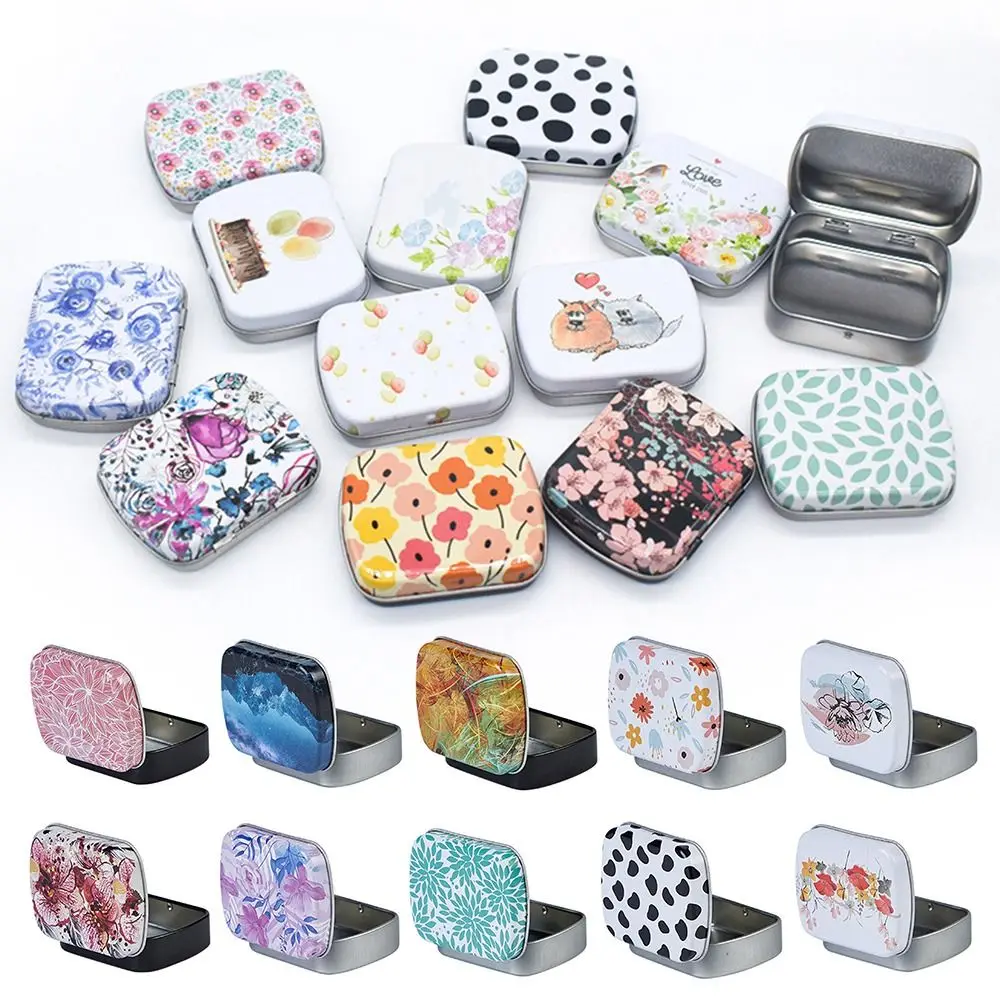 Portable Mini Tin Box with Lid Metal Tinplate Box Multiple Styles Rectangular Container Travel