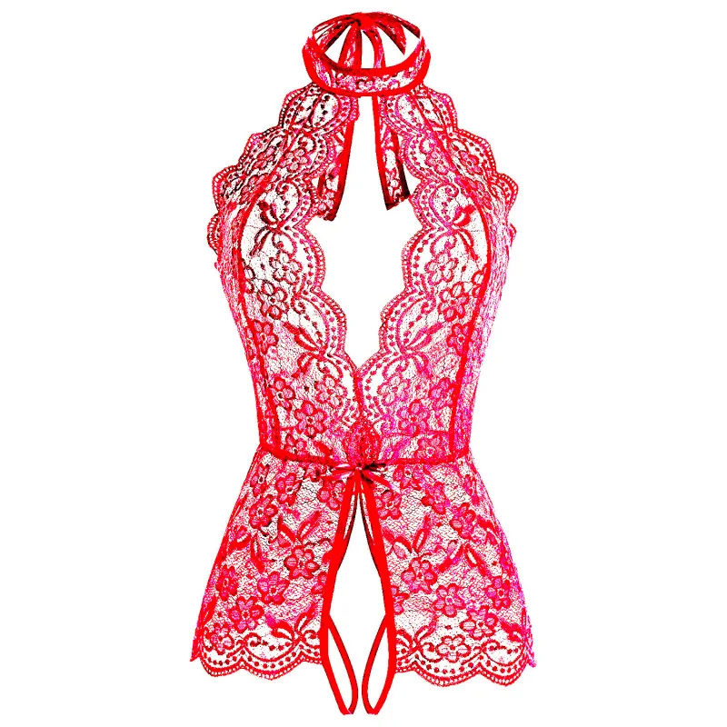 2024 Sexy Lingerie Wholesale Sexy Red Pajamas Factory Open-End Jumpsuit New