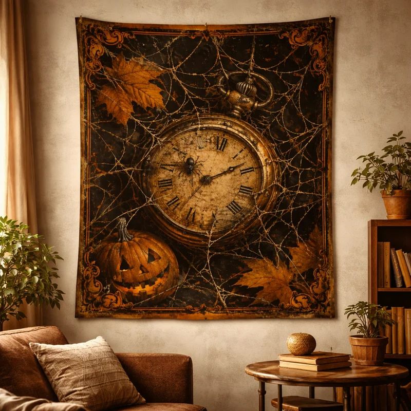VIKAMA Vintage Autumn Deer Skull Tapestry, Gothic Wall Hanging, Halloween Fortune-Telling-Style Home Decor