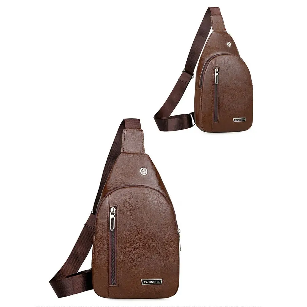 Convenient Simple Travel One-Shoulder With Earphone Hole Shopping Men's Handbag Crossbody Bag PU Leather Messenger Bag