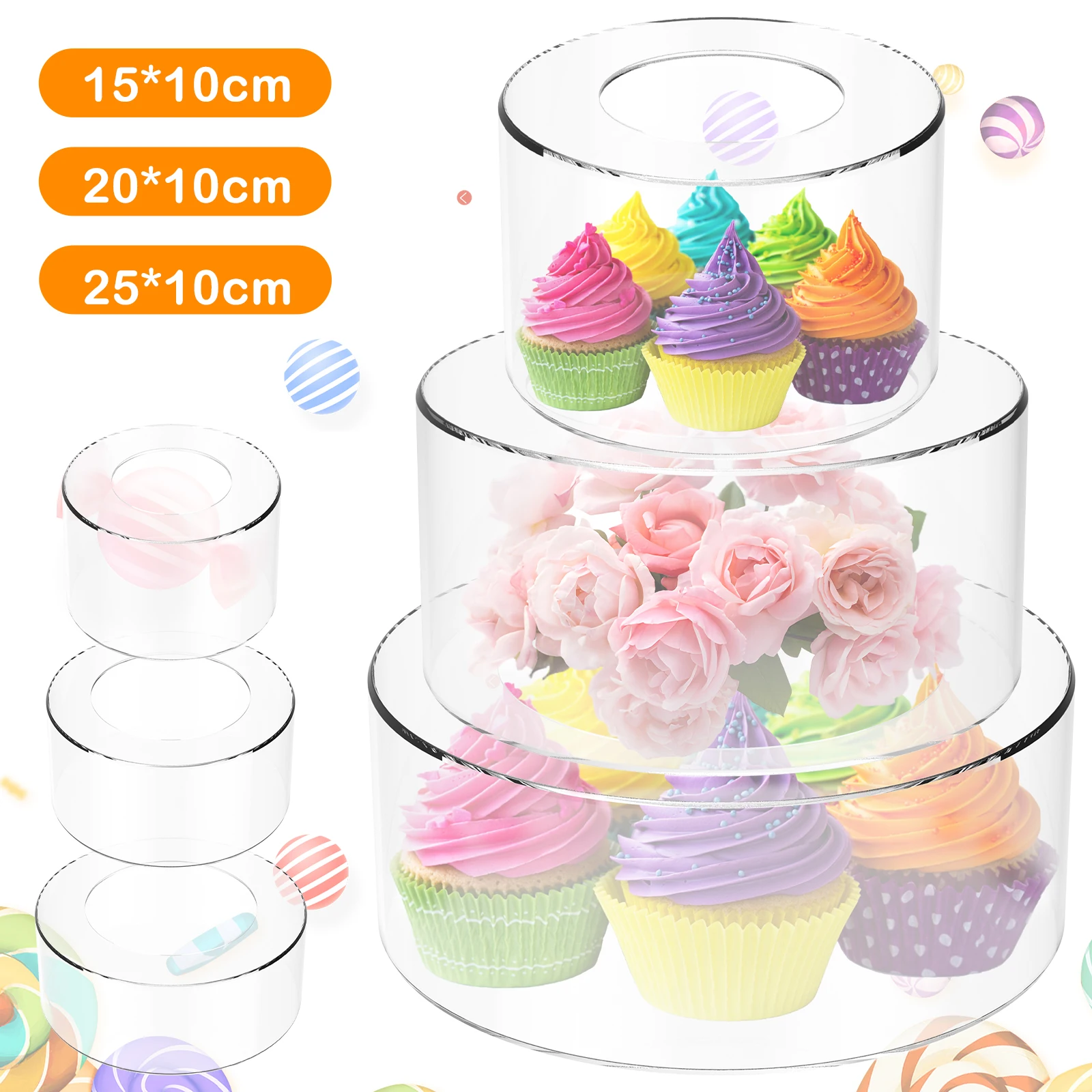 2/1pc Cake Display Board Round Clear Cake Stand Dessert Acrylic Display Holders for Wedding Birthday Party Table Pastry Decor