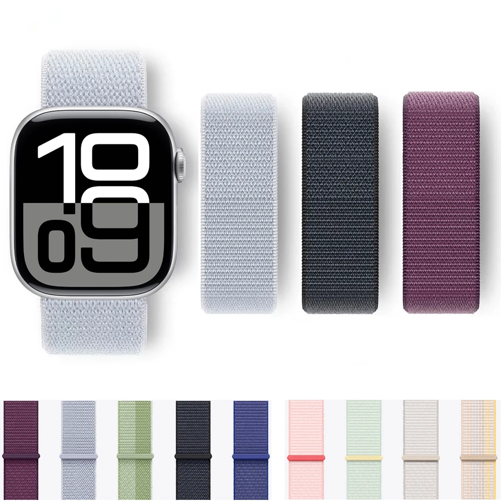 Nylon Loop Strap For Apple watch band 44mm 40mm 49mm 41mm 45mm 42mm 38mm correa Bracelet iWatch Series 7 6 5 4 3 se 8 9 ultra 2