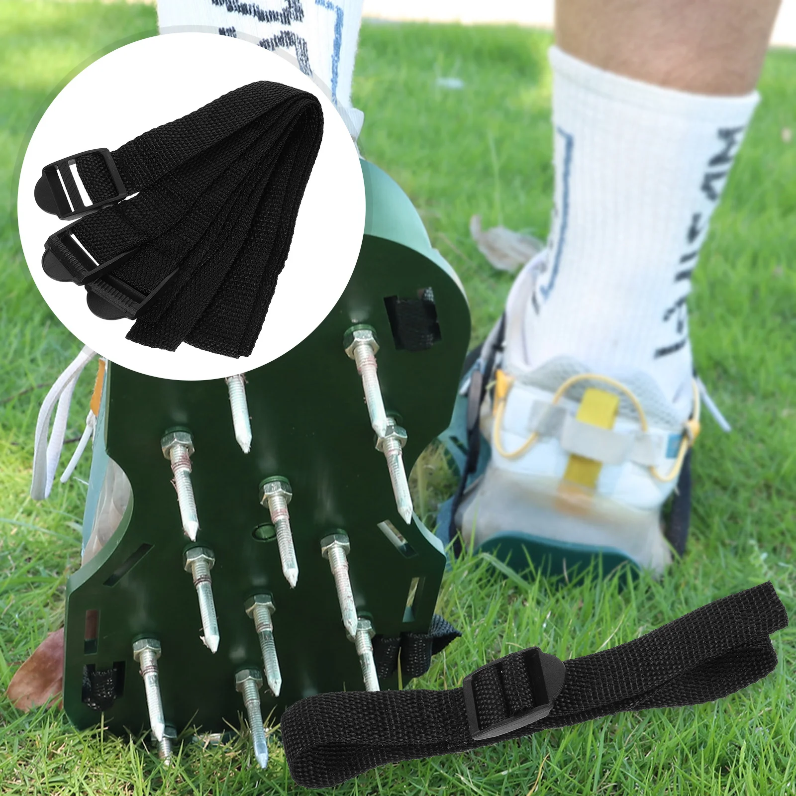 8 Pcs Aerating Lawn Spike Laces Gardening Scarifier Strap Tools Aerator Black Nylon