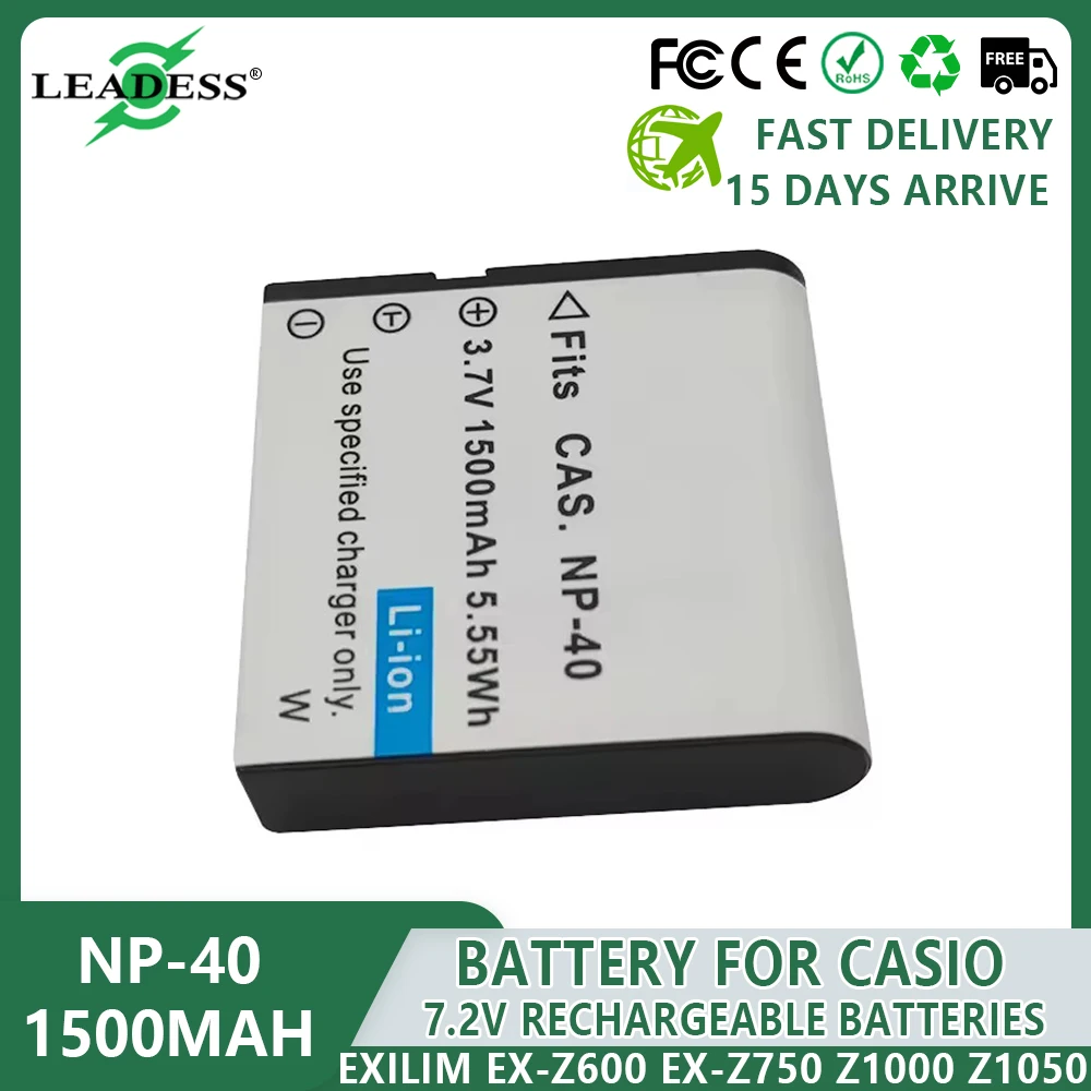 1500mAh NP-40 NP40 CNP-40 Battery for Casio Exilim EX-Z600 EX-Z750 Z1000 Z1050 Z1080 FC100 FC150 P505 P600 P700 Camera Battery