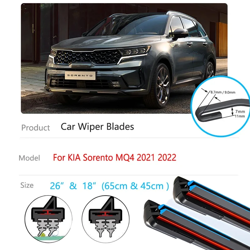 

For KIA Sorento MQ4 2021 2022 Front Wiper Blades Cutter Rubber Strip Refill Hatchback Accessory Windshield Windscreen U J Hook