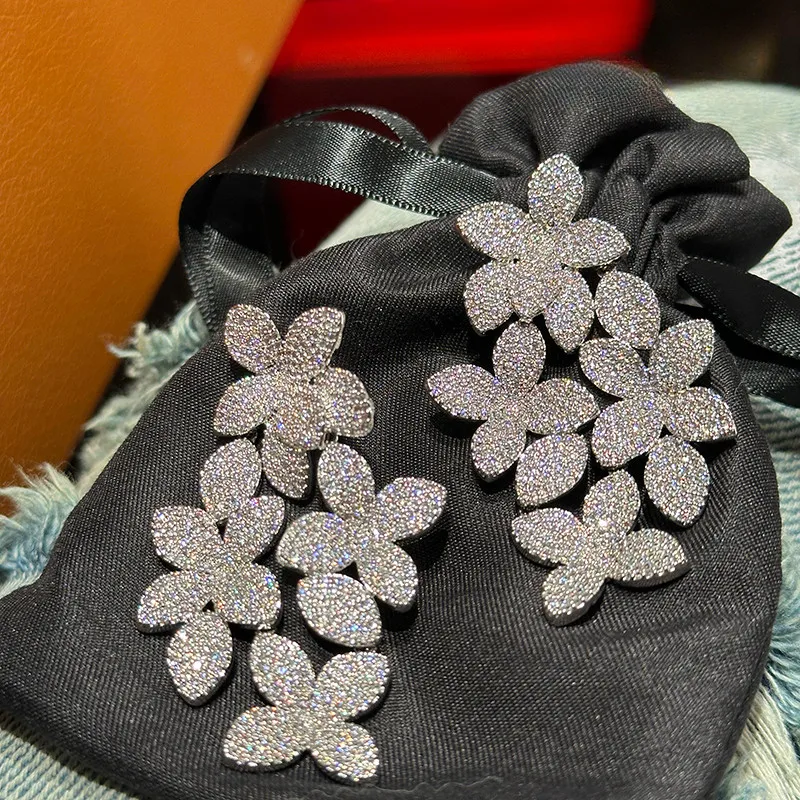 Multicolour Tassel Zircon Long Luxury Elegant Flower Earrings