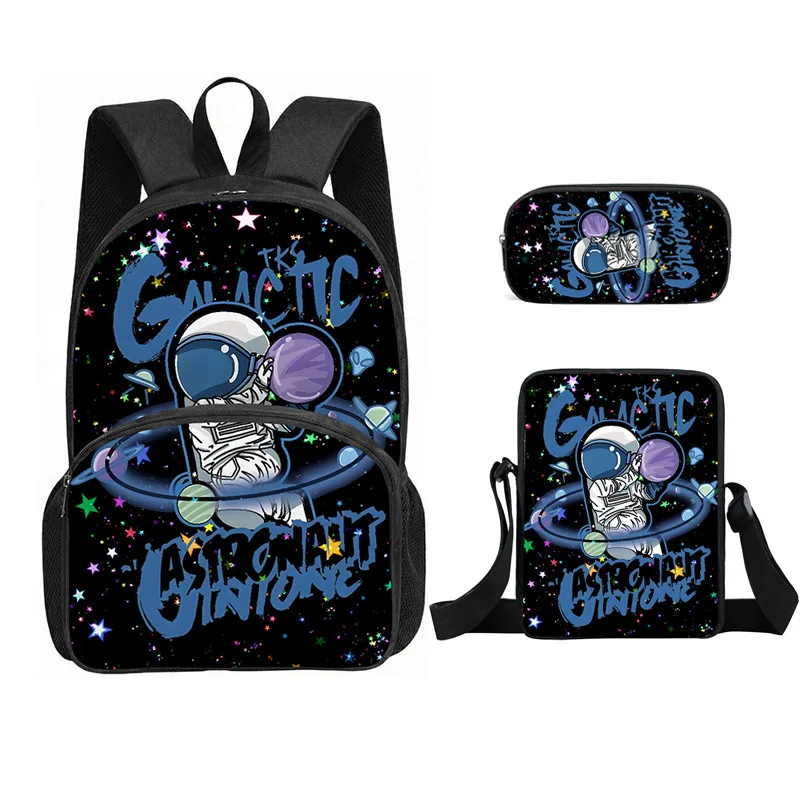 Classic Popular astronaut space 3D Printed 3pcs/Set pupil School Bags Laptop Daypack Backpack Inclined shoulder bag Pencil Case