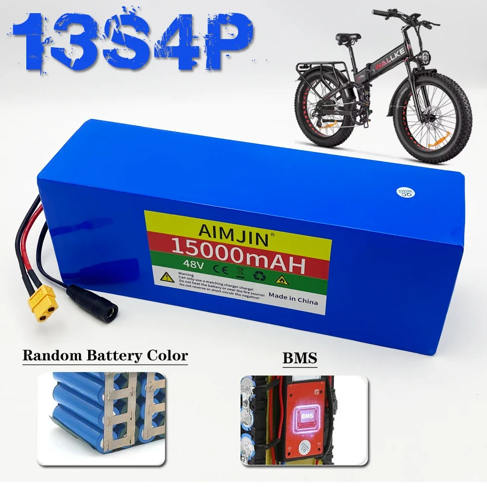 Bateria de lítio para vários dispositivos eletrônicos, 13S4P, 48V, 15000mAh, 18650, 500W, carregador, equipamento do transporte