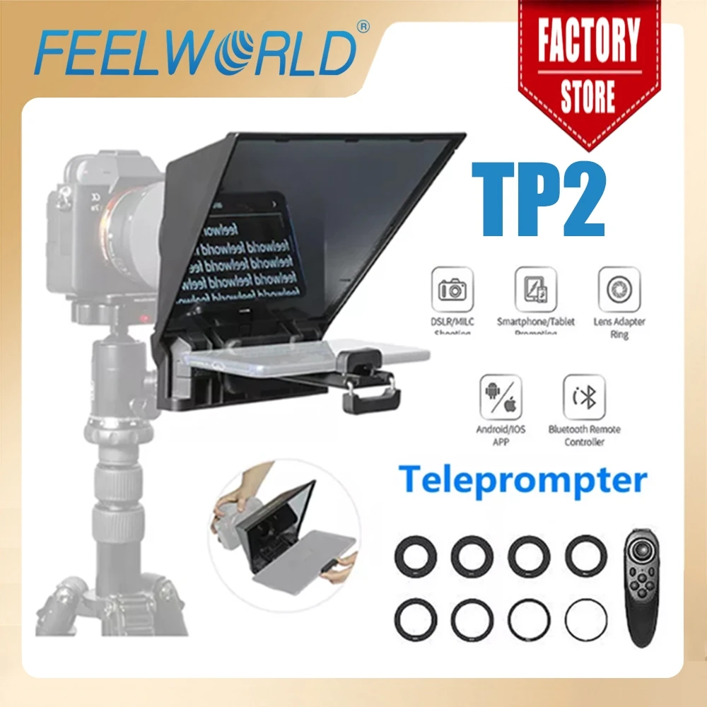 

FEELWORLD Portable Teleprompter TP2 DSLR Camera with Remote Control Phone Recording Mini Inscriber Mobile Teleprompter