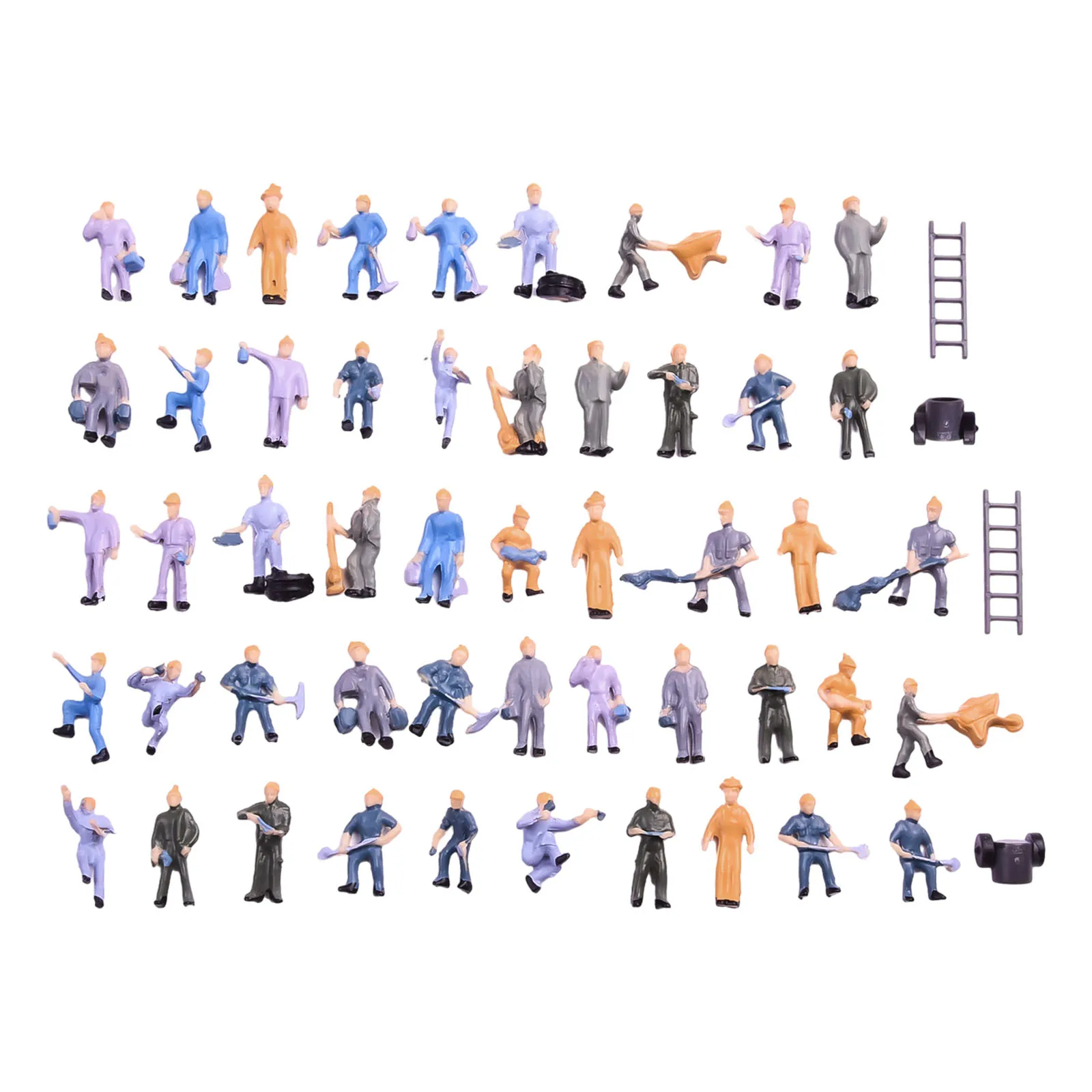 50pcs 1:87 HO Scale Railway Model Worker Well Painted Figures With Bucket Ladder Train Railway Mixed Painted Figures