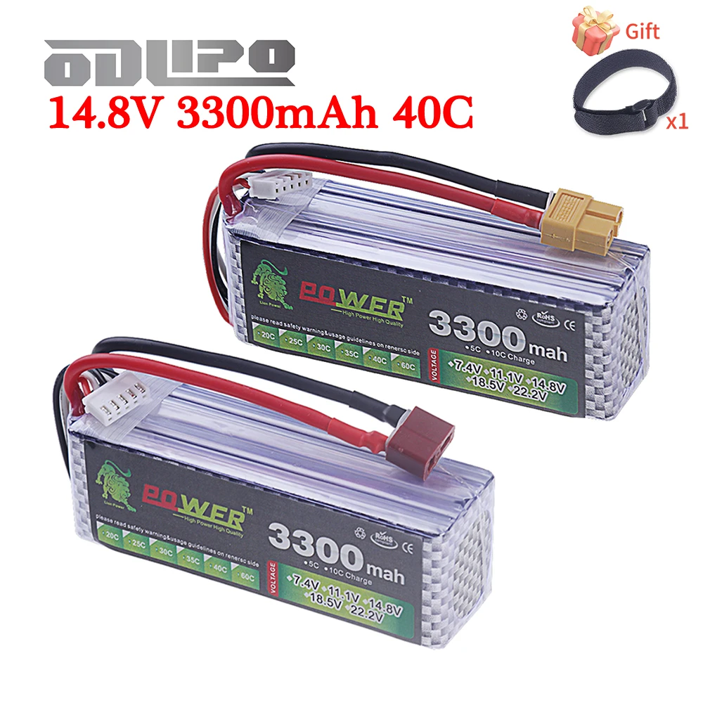 14.8V 3300mAh 40C~60C Lipo Battery with XT60 T Connector for RC Car Crawler Truck Airplane FPV UAV Drone 4S 14.8V Battery