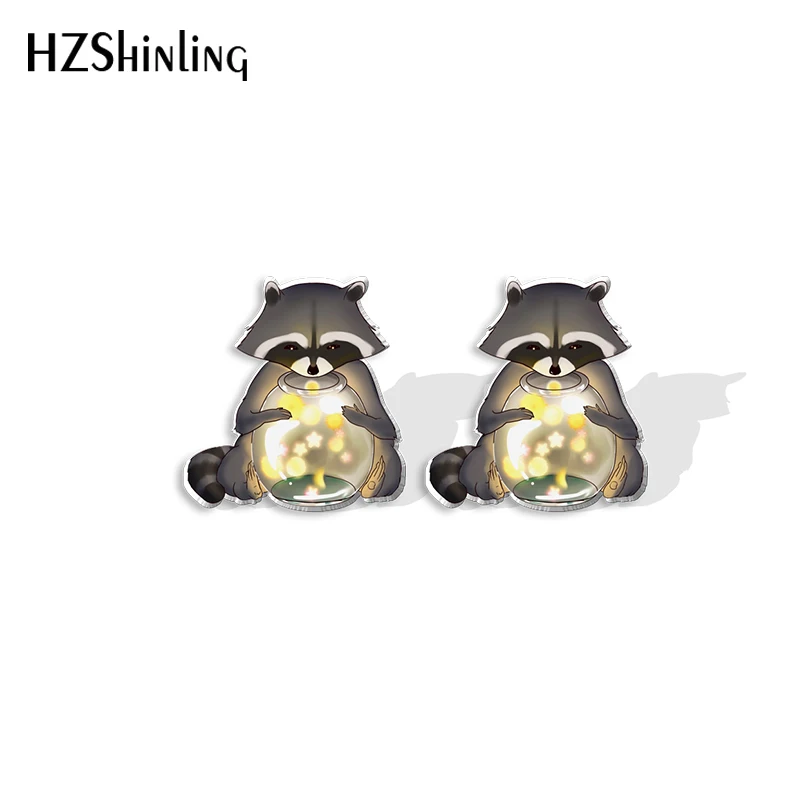 2022 New Cute Raccoon Stud Earring Animal Acrylic Resin Earrings Epoxy Handmade Jewelry Gifts Friends