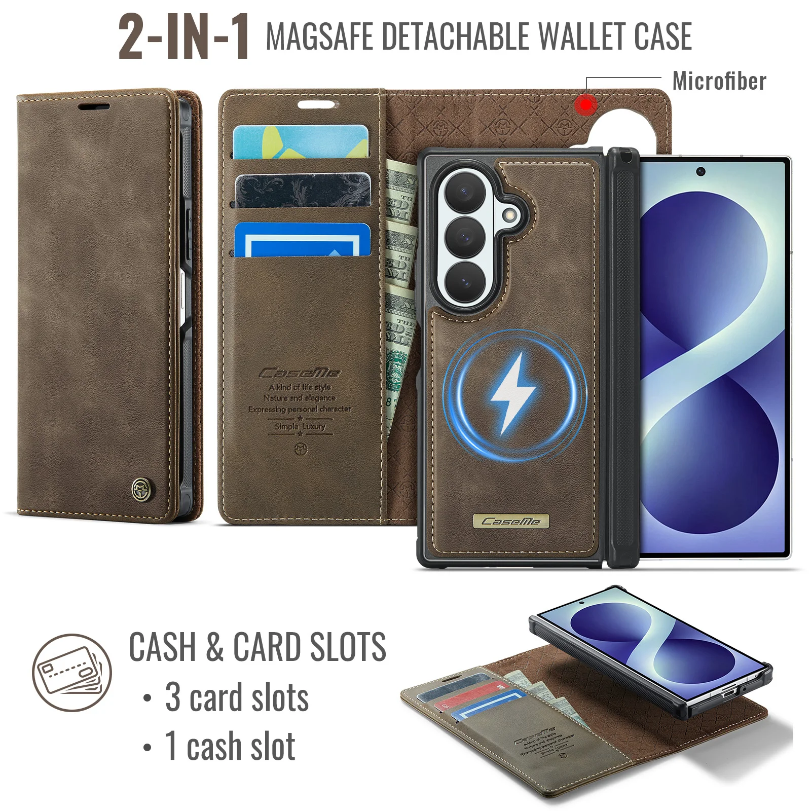New 2 in 1 Detachable Cards Solt Wallet Flip Leather case for Samsung Galaxy Z Fold 8 ultra for Magsafe Hinge Protection