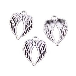 15pcs Charms Heart Angel Wings 21x17mm Antique Silver Color Pendants Making DIY Handmade Tibetan Finding Jewelry