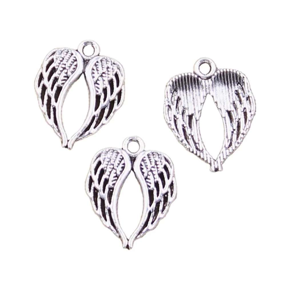 15 sztuk Charms serce Angel Wings 21x17mm antyczne srebro kolor zawieszki dokonywanie DIY ręcznie robione tybetańskie znalezienie biżuteria