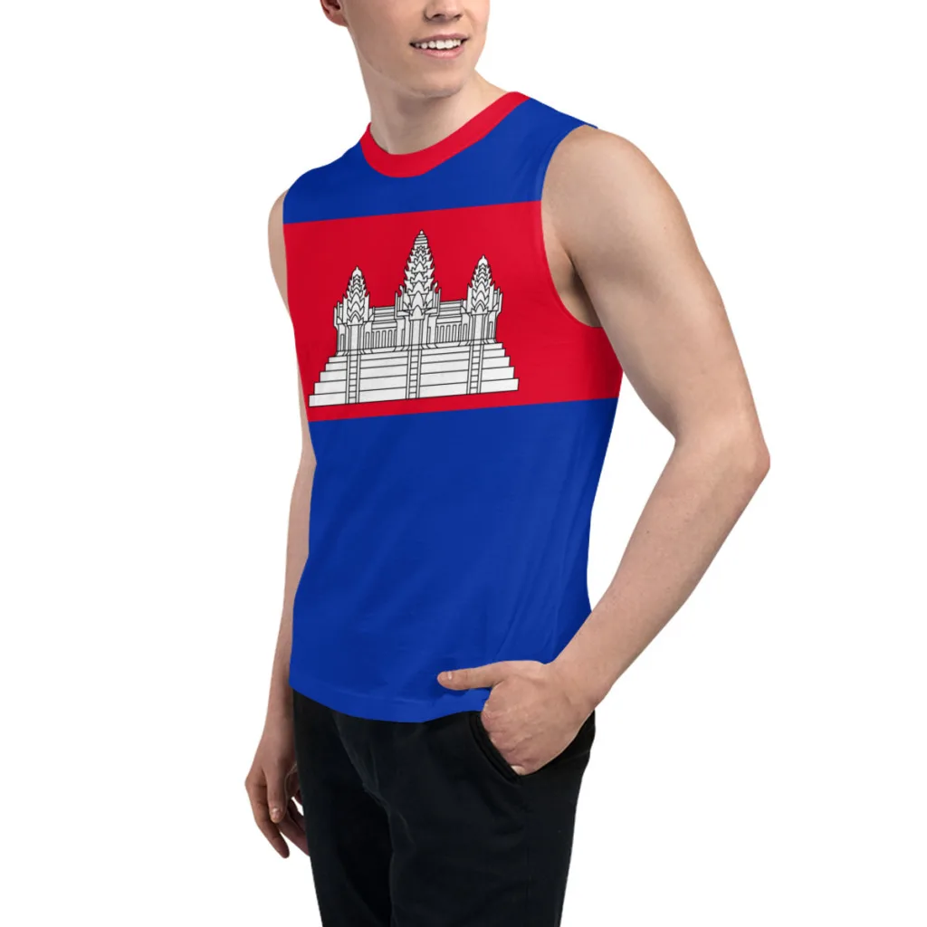 Sleeveless T-shirt Cambodia Flag 3D Men's Boys Tshirt Gyms Tank Tops Fitness Joggers Basketball Training Vest