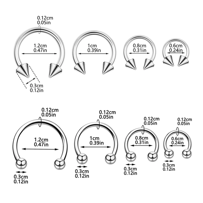 1PCS 16G Surgical Steel Nose Septum Horseshoe Hoop Earring Eyebrow Tragus Lip Piercing Ring Balls Spikes 6-12mm image 2