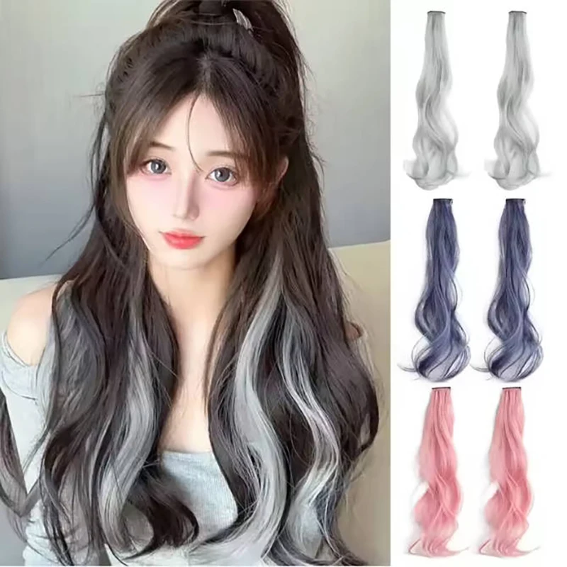 Extension de Cheveux Longs Lisses pour Femme, Postiche Colorée Arc-en-ciel, Violet, Rouge, Bleu