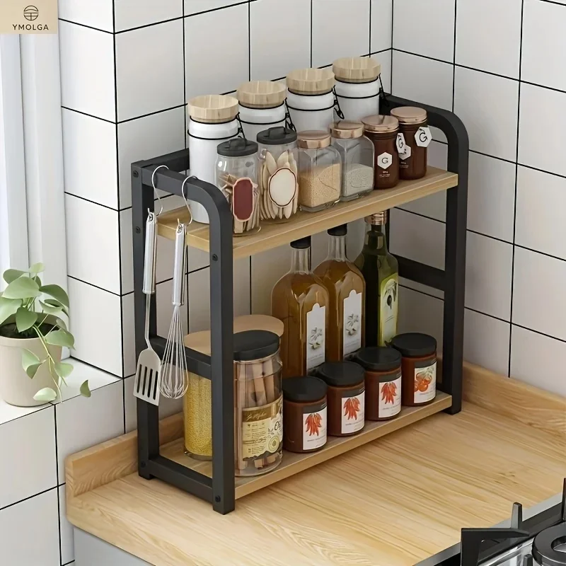 2 Tier Metal Countertop Shelf Space Saving Rustproof Kitchen Organizer For Coffee Mugs Spice Jars & Condiments
