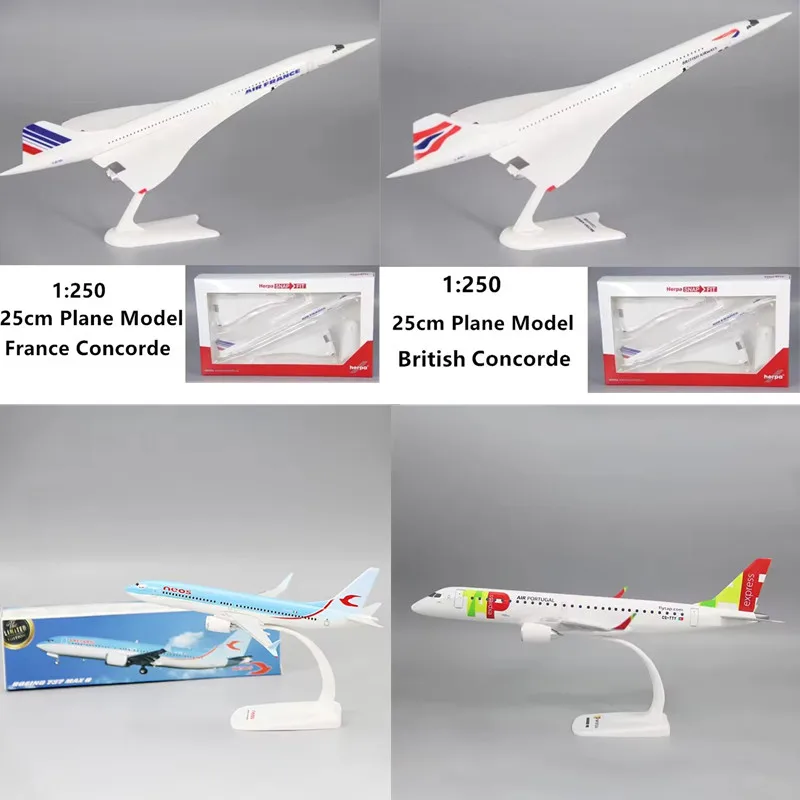 

Масштаб 1/100/200/250 ПОРТУГАЛЬНЫЙ Авиакомпания E-195 TAP/B737 MAX8 Neos/Air France/British Concorde ABS Сборка Модель самолета Модель самолета