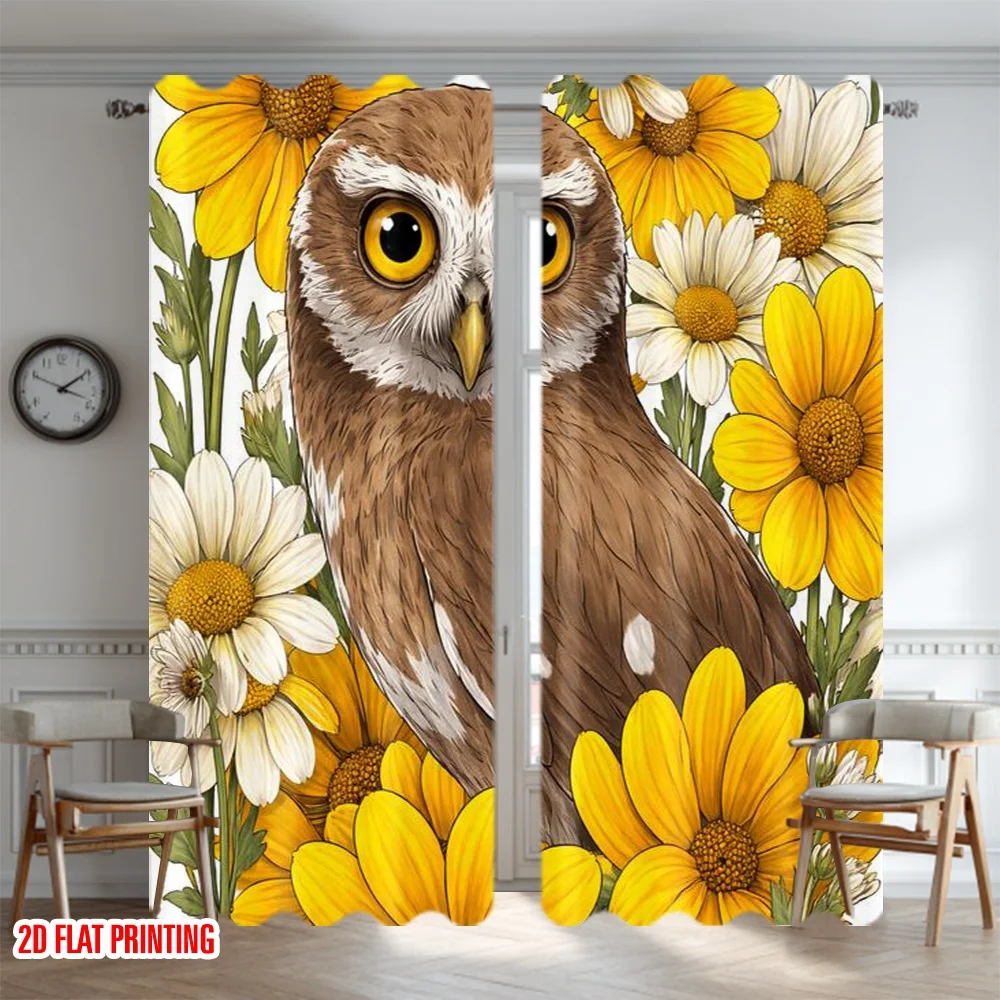 2D flat printing 2pcs Curtain Drapes Yellow and White Flowers Digital Printed Polyester Drapes Family Party Perfect for All