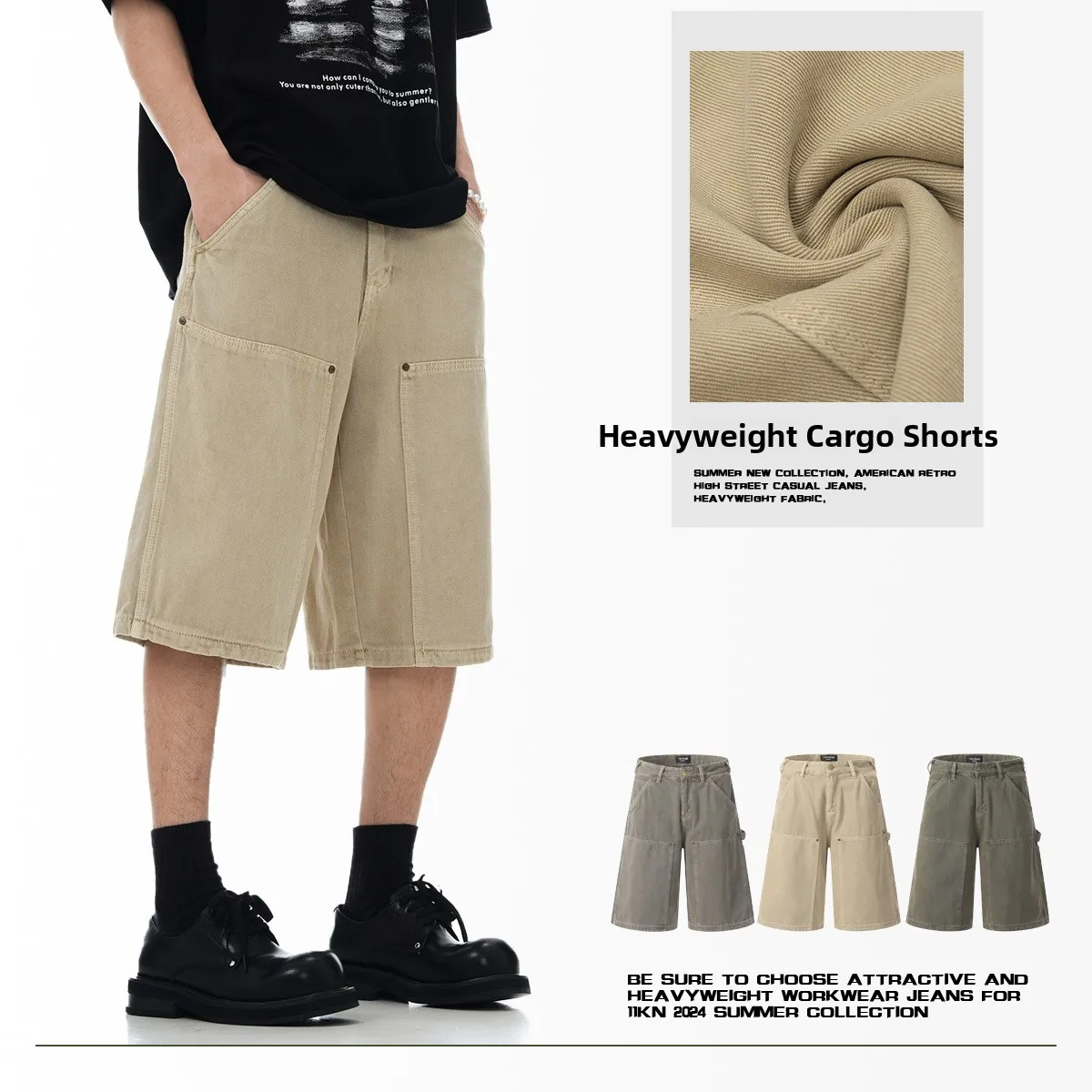 

American Sle Heavyweight Spliced Logging orts Loose Straight Five-Quarter Length for Men And Women Summer Casual Cotton P...