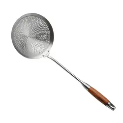 18/8 Stainless Steel Strainer Skimmer Ladle for Cooking & Frying, Kitchen Slotted Spoons with Wooden Handle