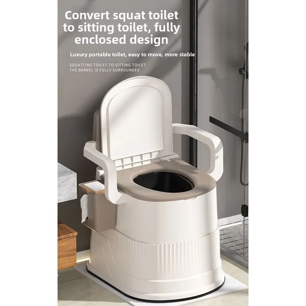 High Load-bearing Capacity Portable Mobile Toilet with Robust No Electricity Commode Chair Easy To Clean Paper Towel Holder