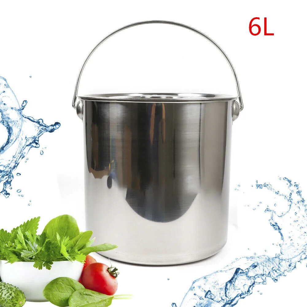 Food Buckets Stainless Steel Applications Kitchen Food Buckets Water Buckets with Stainless Steel Lid New, 6/12/20 Liter (6L)