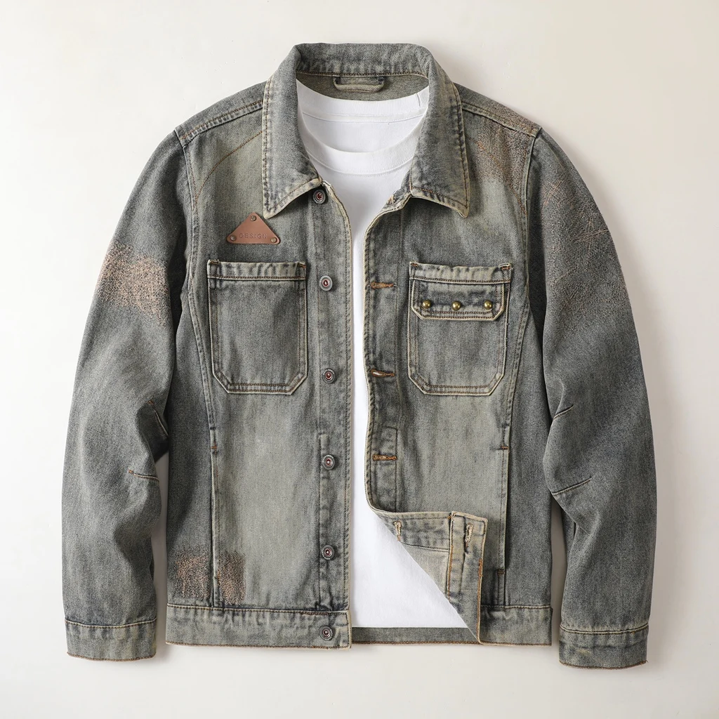 Retro washed denim jacket for men 2024 new trend workwear casual American high-quality jackets for men clothing coats men