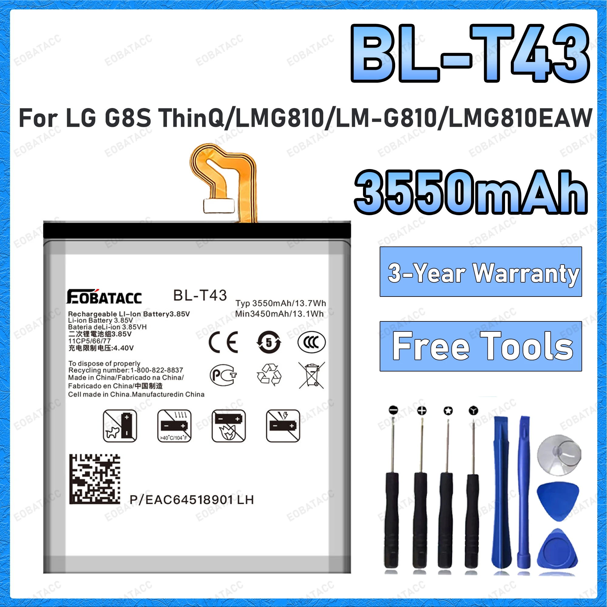 3550mAh BL-T43 Battery For LG G8S ThinQ/LM-G810 Batteries New High Quanlity+Free Tools
