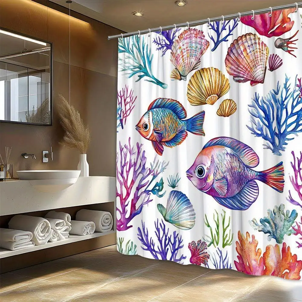 Vibrant Ocean Mermaid Sequin Bathroom Shower Curtain Waterproof Beach Nautical Coral Sea Life Shower Curtain Home Decor