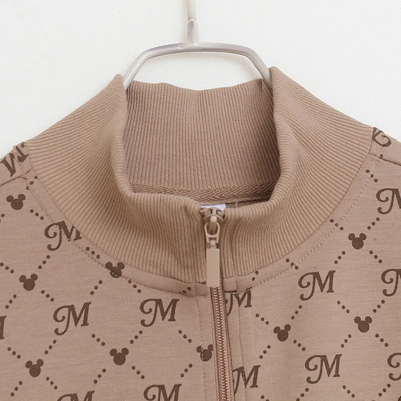 Disney Mickey broderie sweat-shirt zippé femmes décontracté col montant Bomber veste Patchwork contraste couleur pull vêtements d'extérieur haut