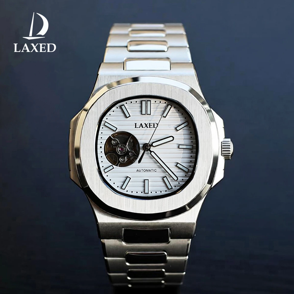 

LAXED 40mm Men's Automatic Mechanical Watch NH38 Dial Hollow Design Sapphire Crystal Stainless Steel Water-Resistant Watch