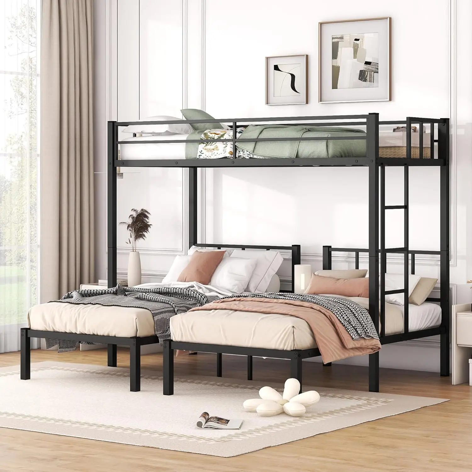 

Twin Triple Bunk Bed for Kids,3 Bed Bunk Beds for 3,Metal Triple Bunk Beds with Built-in Desk,Separates Into 3 Twin Beds