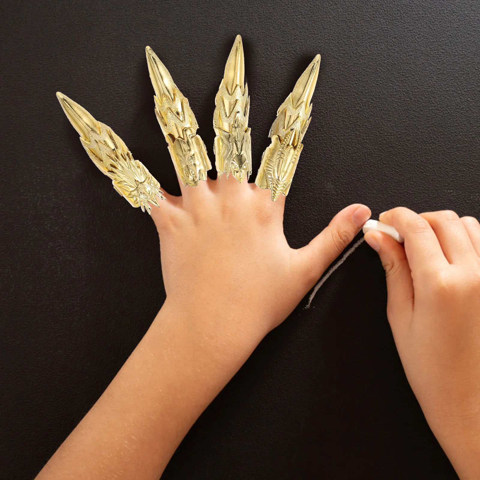 

10pcs Iron Rooster Finger Cots Pp Material Chic Dragon Design Halloween Party Props Stage Costume Accessories Hand Jewelry