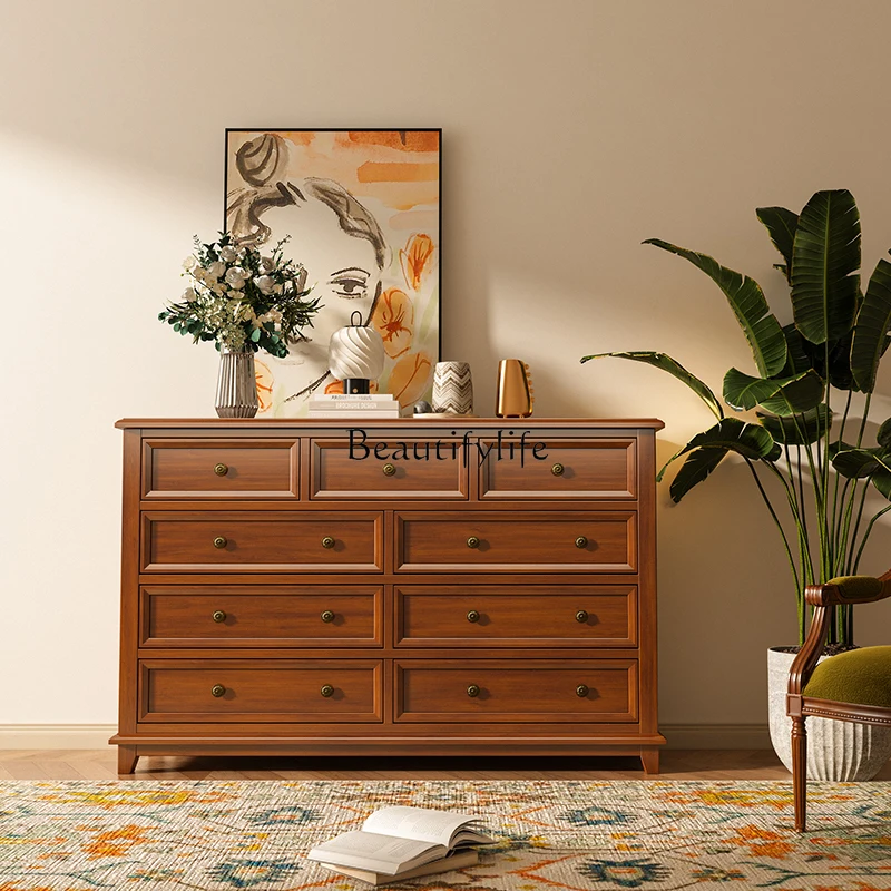 

American walnut nine-chest cabinet retro storage drawer cabinet bedroom against the wall light luxury medium antique cabinet