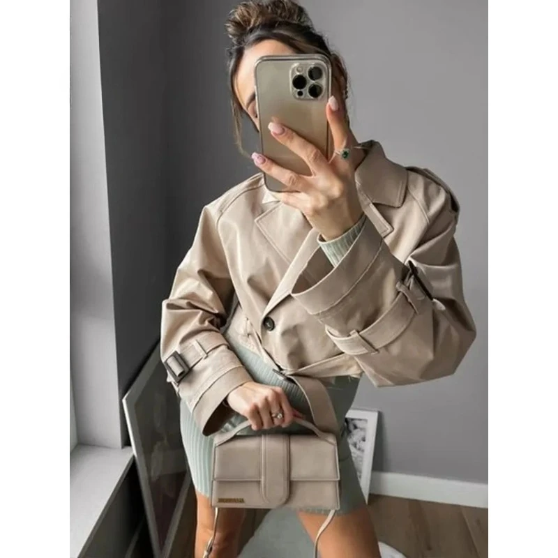 

Long Sleeve Top Female Coat Outfits 2026 Belt Cropped Trench Jacket Women Vintage Streetwear Double