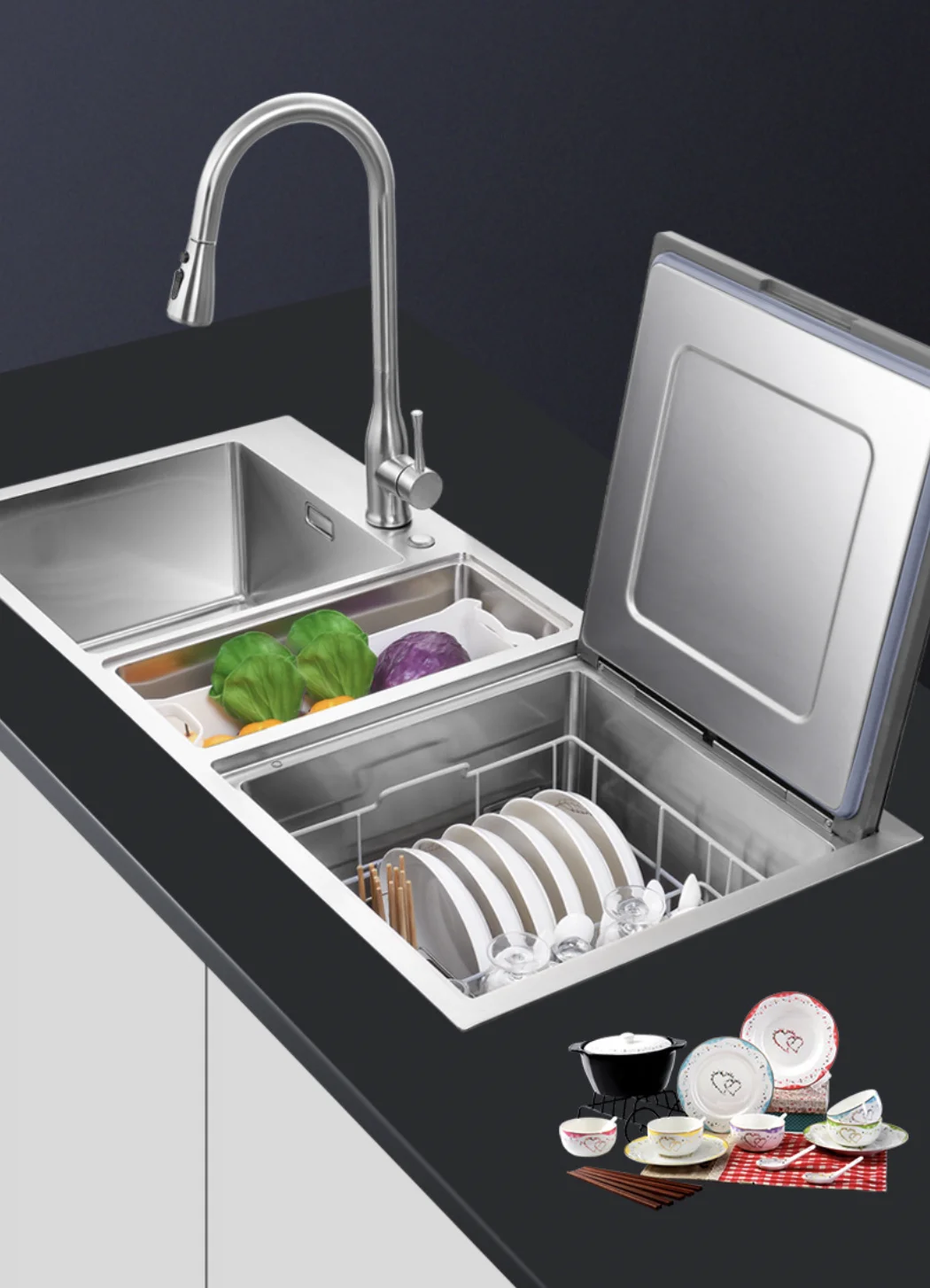 Gold Seller Good Quality Black Hidden Digital Smart Kitchen Sink High Efficient Dish Washing Machine