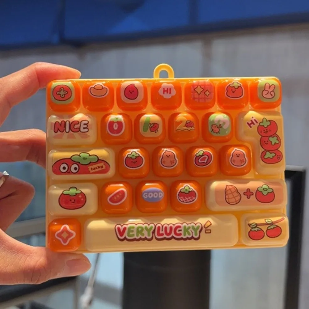 Pressable Keys 26 Keys Keyboard Keychain Decompression Cartoon Fruit Keycap Clicker Clear Key Sounds Plastic Fidget